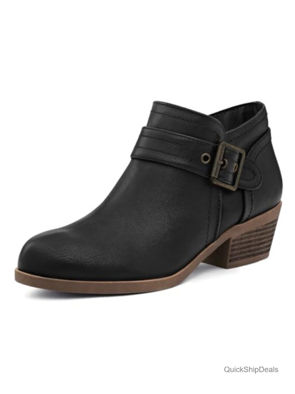 Women's Ankle Boots Low Chunky Heel Side Zipper PU Booties